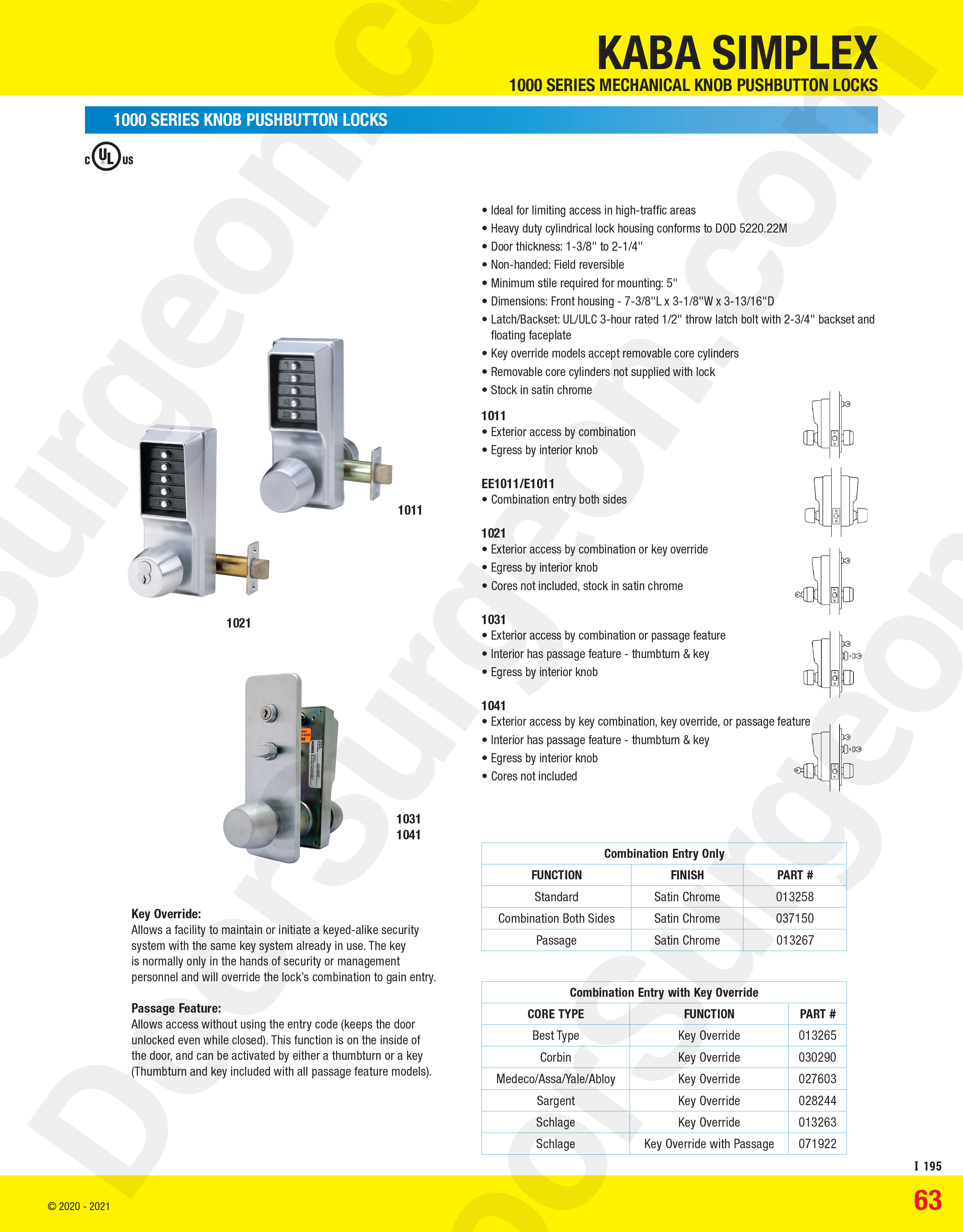 Simplex Kaba-Unican 1000 series knob push-button locks Calgary.