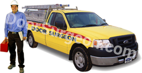 Door Surgeon garage door serviceman and service truck Calgary.