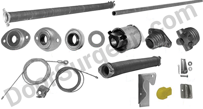 truck rolling door parts shafts springs drums cables and bearings.