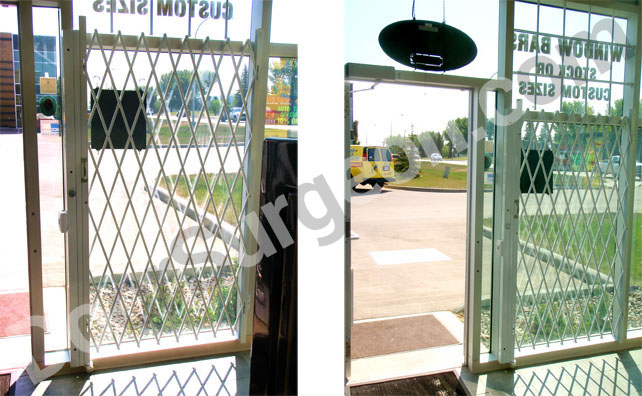 Sample photos of expandable window and door security gates Calgary.