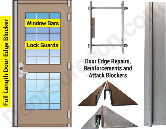 Full length door edge blockers window bars lock guards door edge repairs reinforcements Calgary.