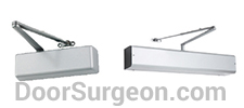 Silver coloured automatic door closer and opener Calgary.