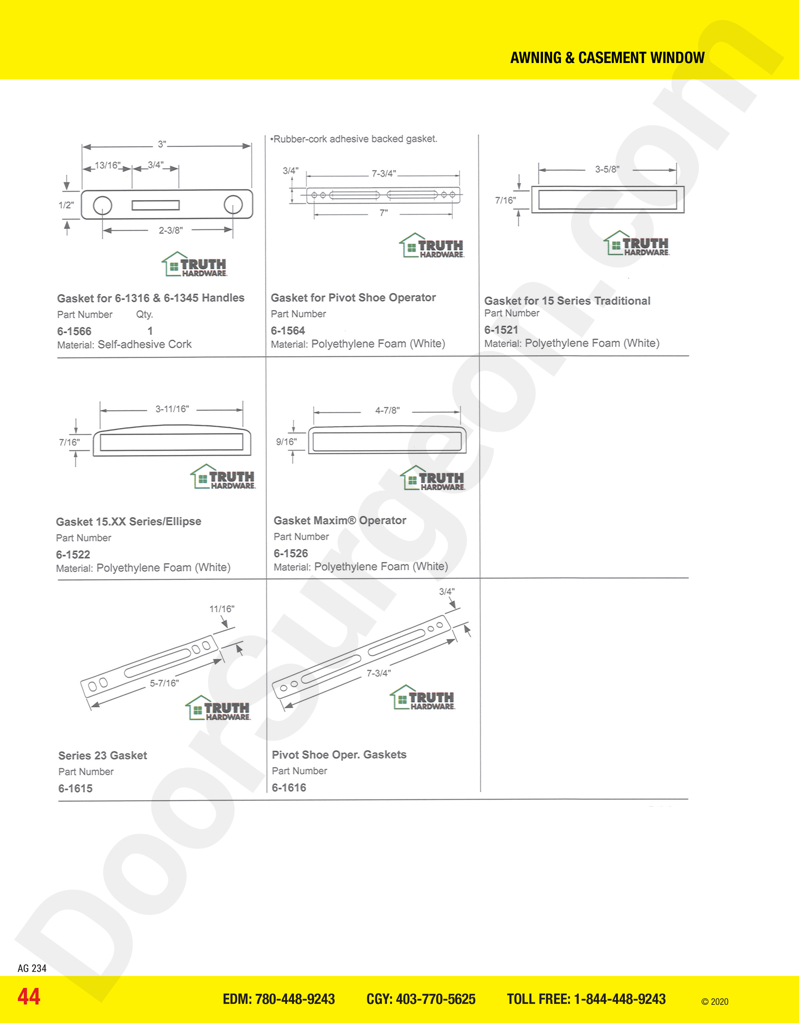 awning and casement window parts for gaskets