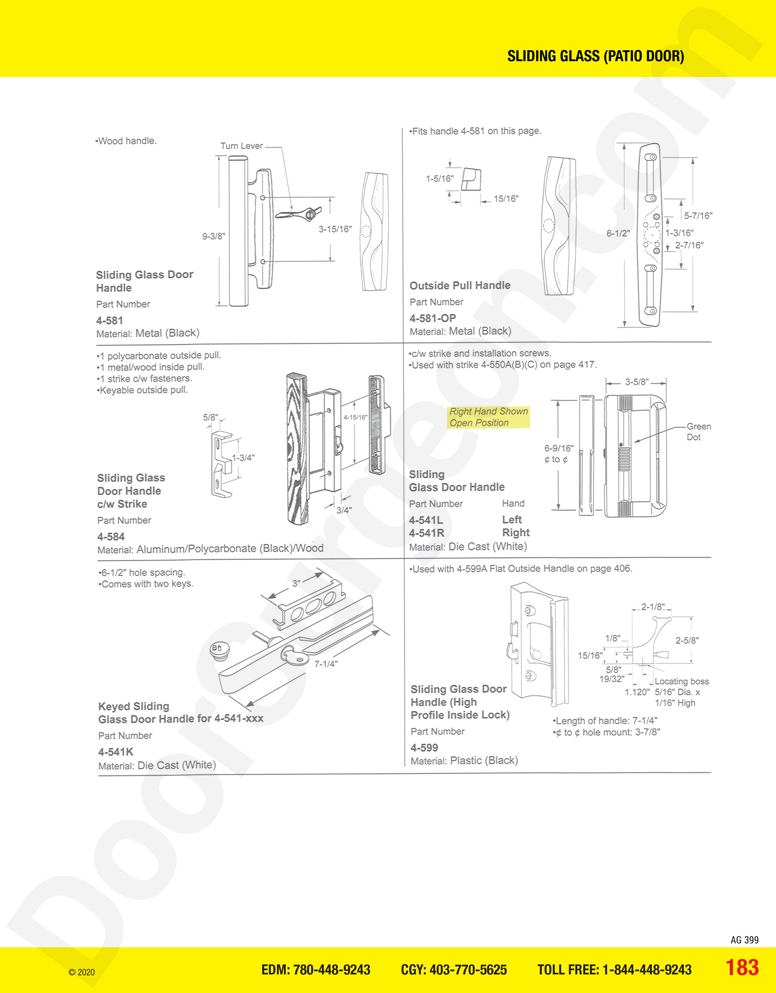 Sliding Glass and Patio Door handles