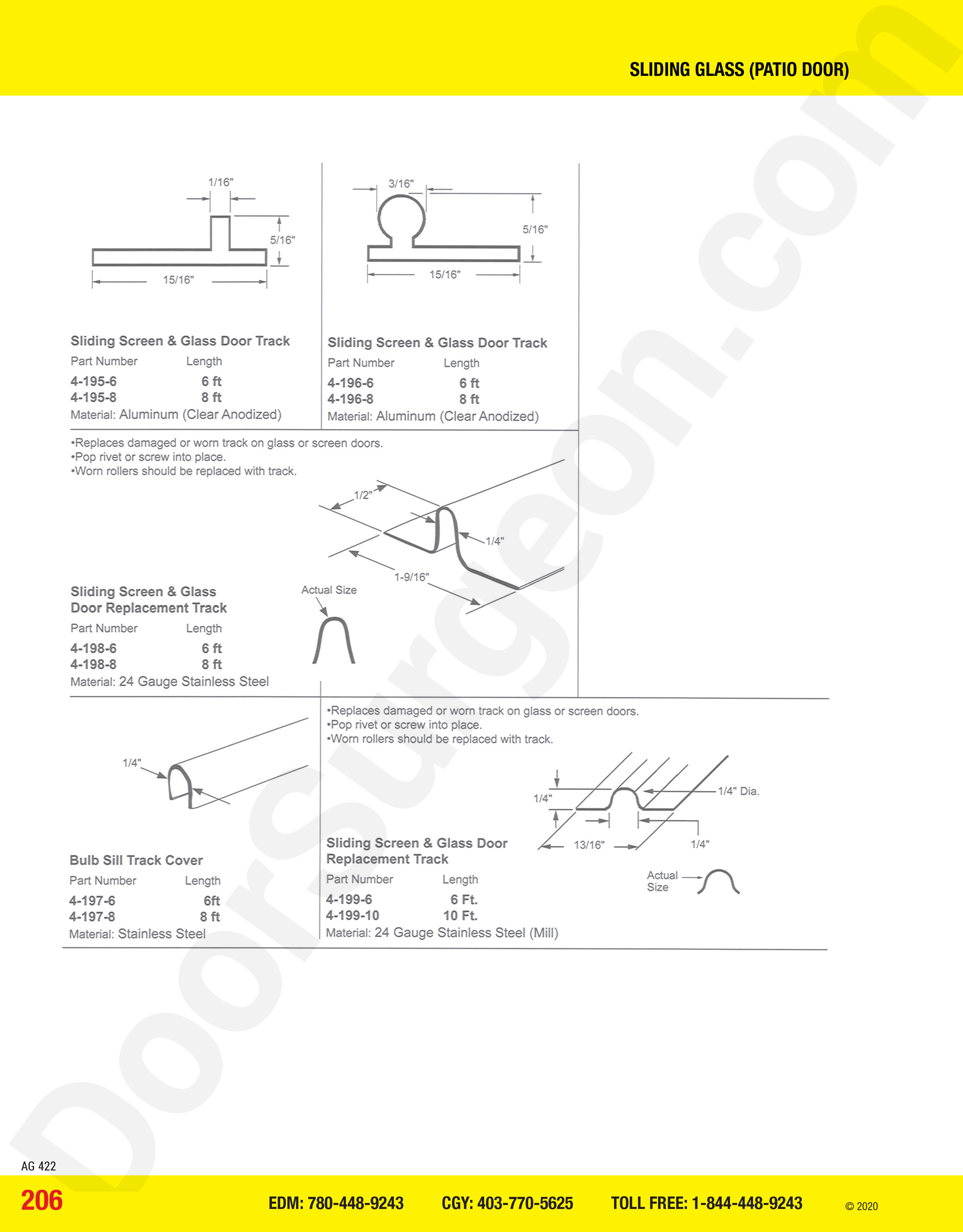 Sliding Glass and Patio Door screen tracks Devon