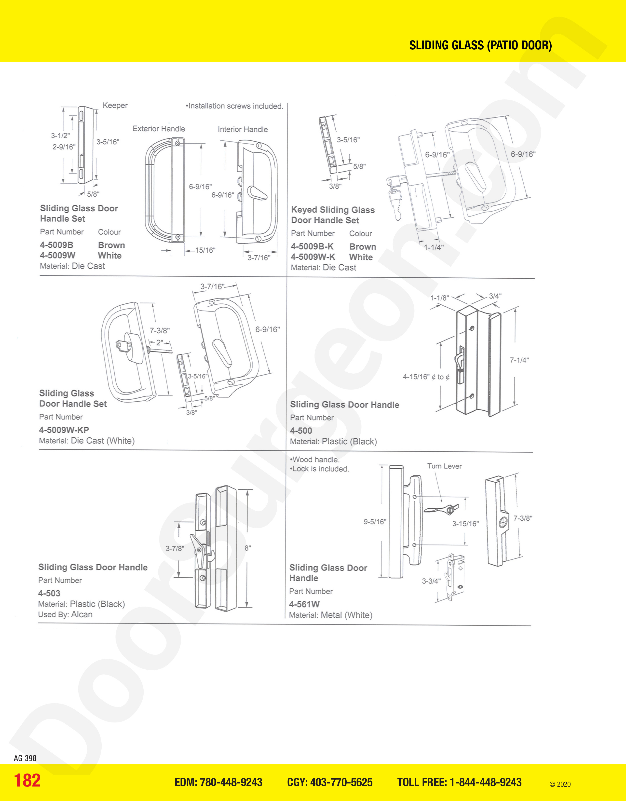 Sliding Glass and Patio Door handle sets