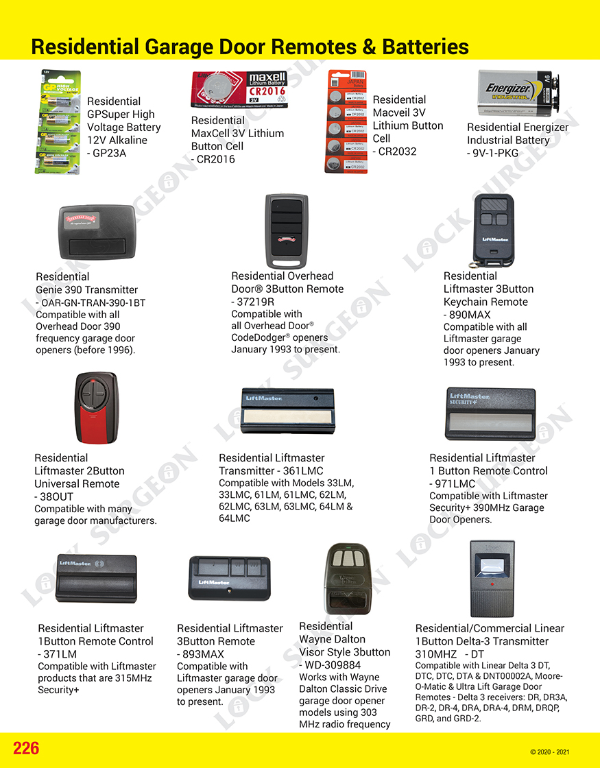 Residential garage door remotes and batteries Devon.