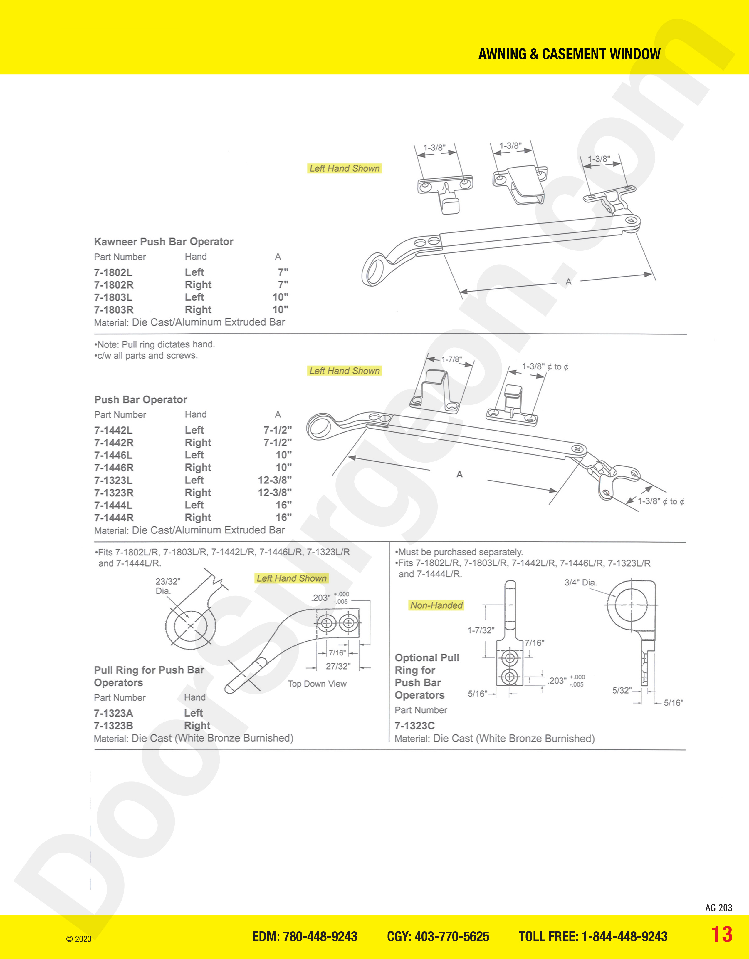 awning and casement window parts for kawneer operators