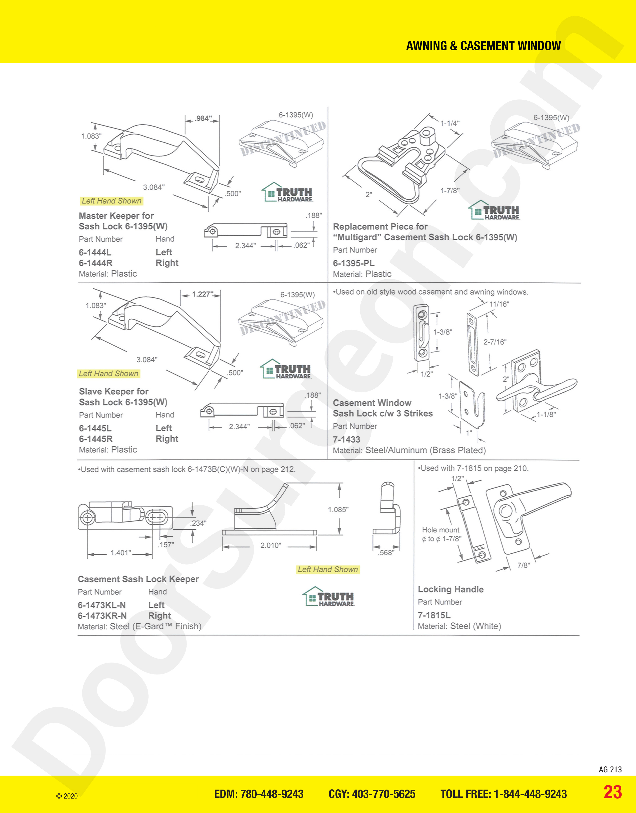 awning and casement window parts for sash locks