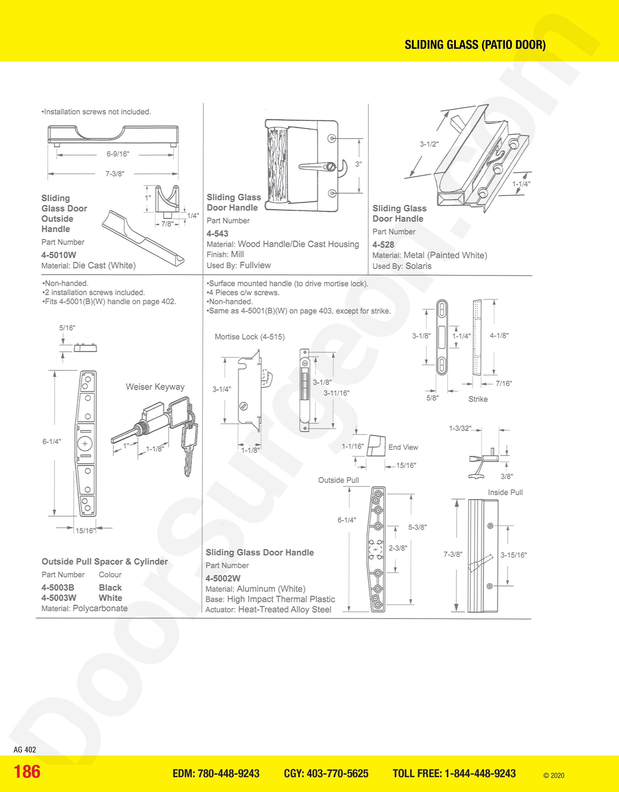Sliding Glass and Patio Door handles and pulls Edmonton South