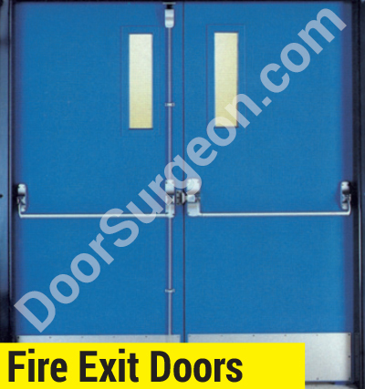 Door Surgeon commercial door hardware parts and service on fire-exit doors.