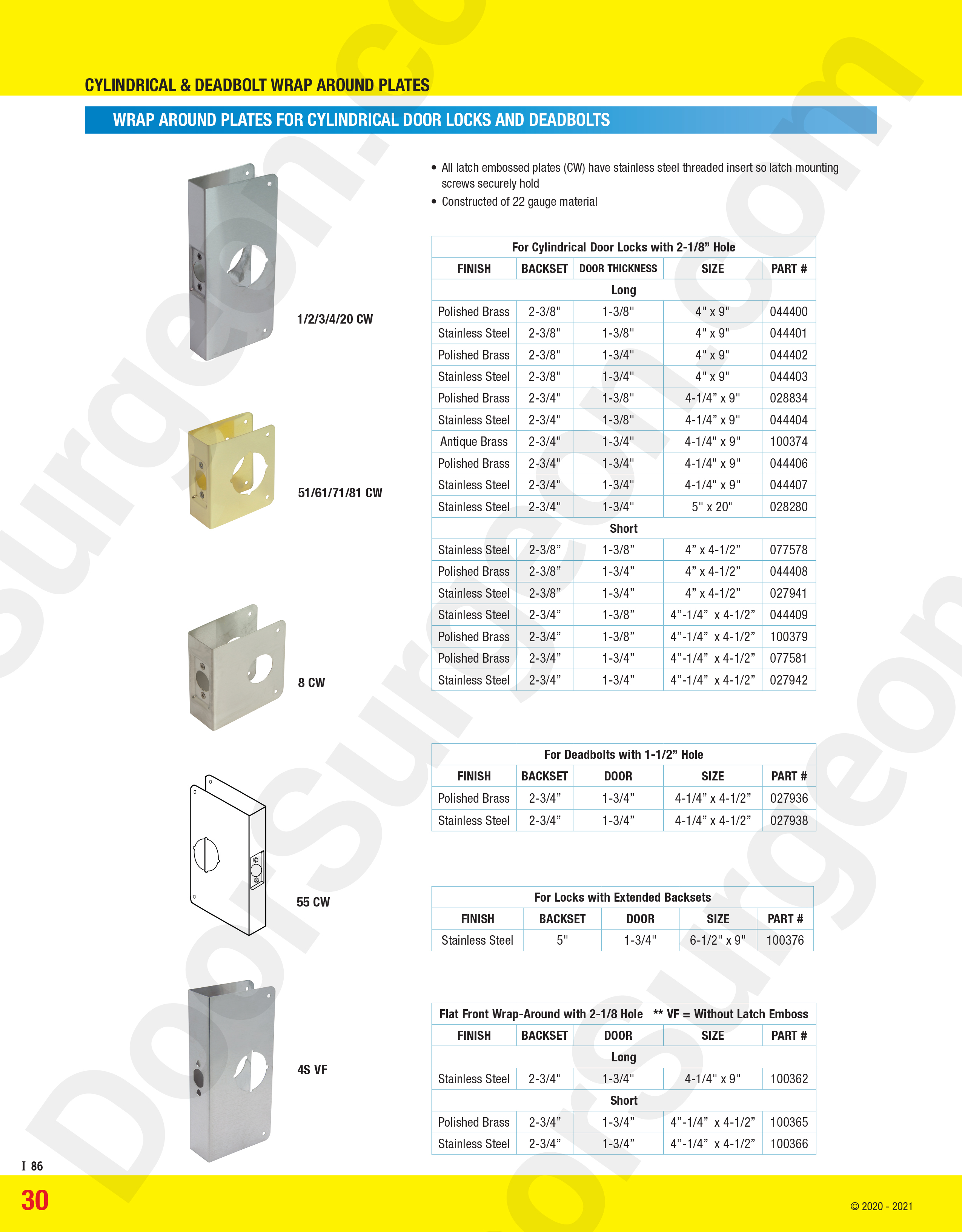 Wrap-around plates for cylindrical door locks and deadbolts supplied and installed by Door Surgeon.