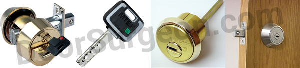 Unique deadbolts restrict break-in possibility Mul-T-Lock or MT5 keys available at Door Surgeon.