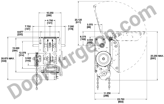 OperaMH half-horsepower medium duty jackshaft commercial overhead door opener schematic page.