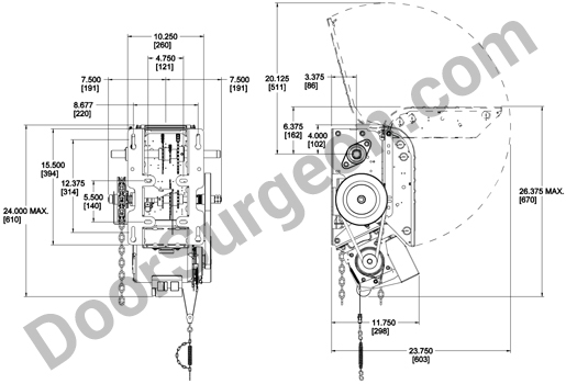 OperaSH three-quarter horsepower industrial heavy duty jackshaft overhead garage door schematic Edmonton South.