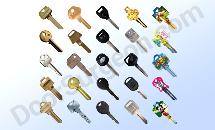 Standard keys, house keys, padlock keys, security keys, novelty keys, plastic-head keys, trailer keys, vintage keys, apartment keys and business keys.