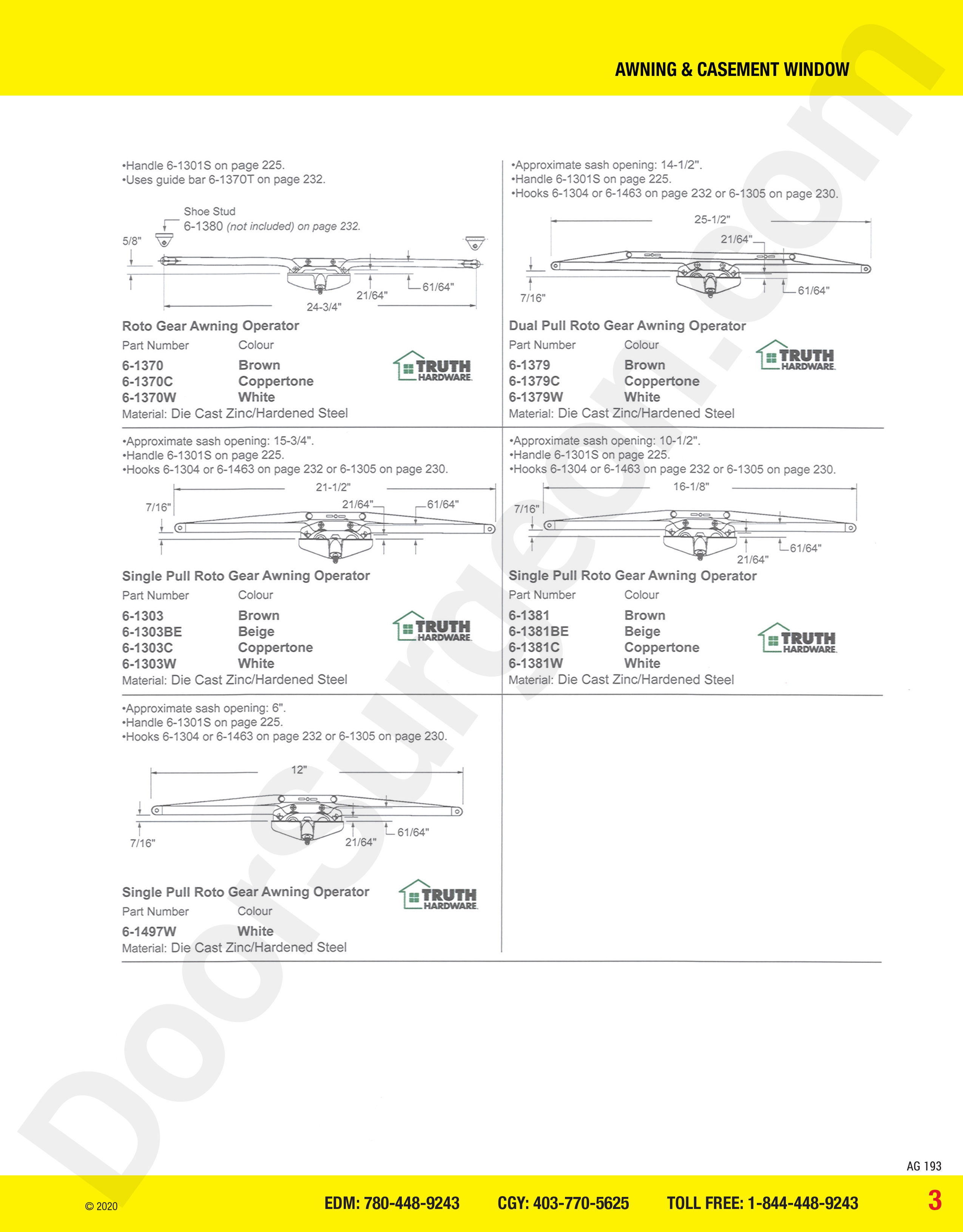 awning and casement window parts for roto gear operator