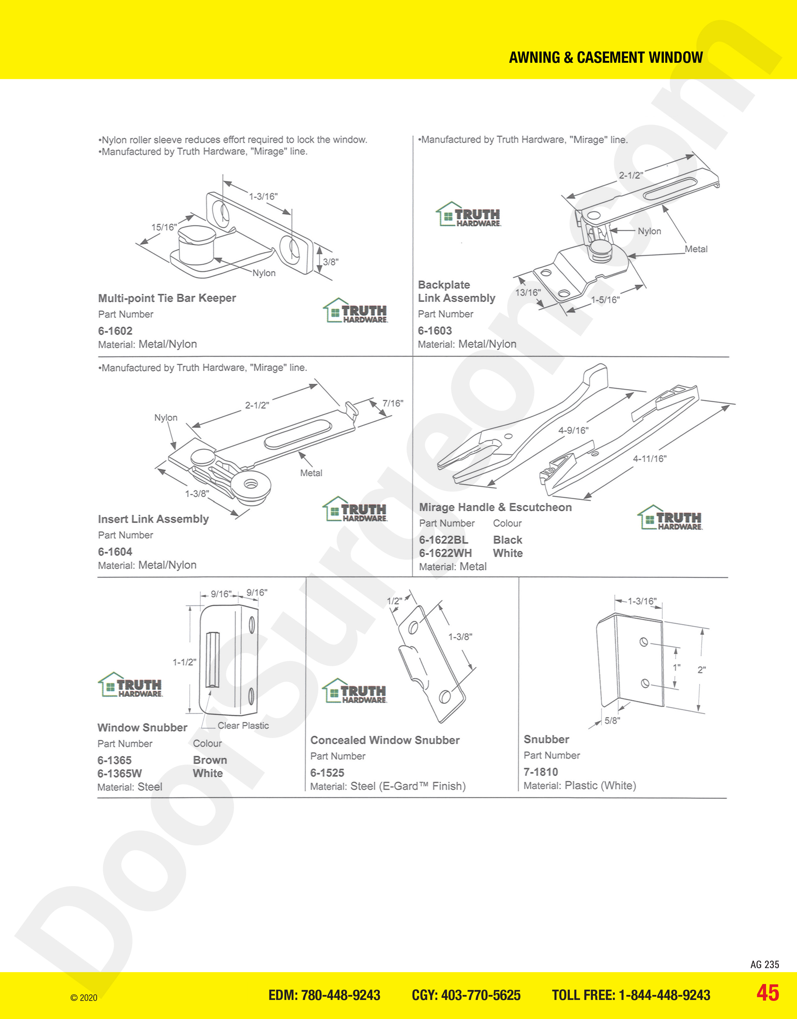 awning and casement window parts for snubbers