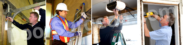 Door Surgeon technicians repairing various garage door parts.