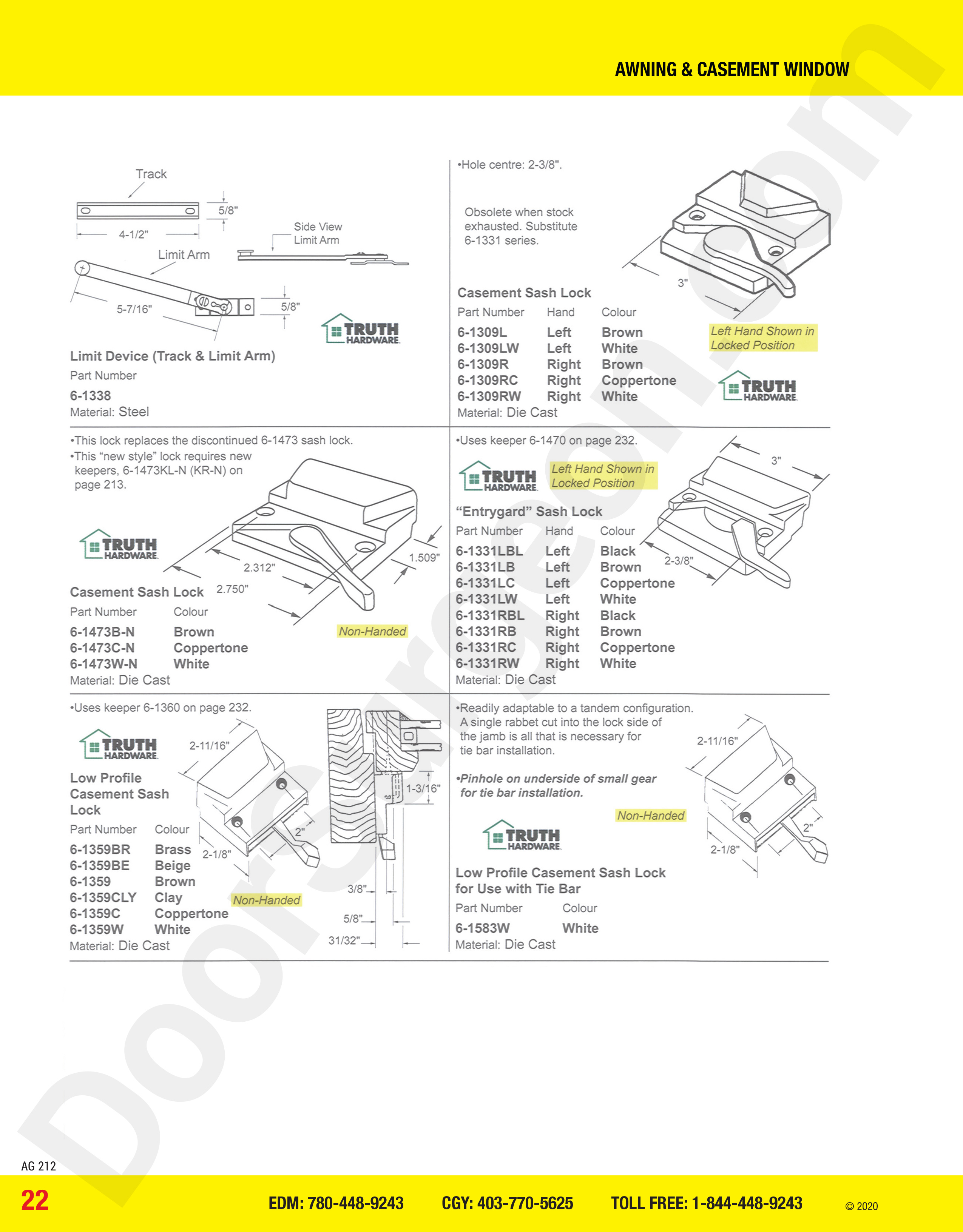 awning and casement window parts for sash locks