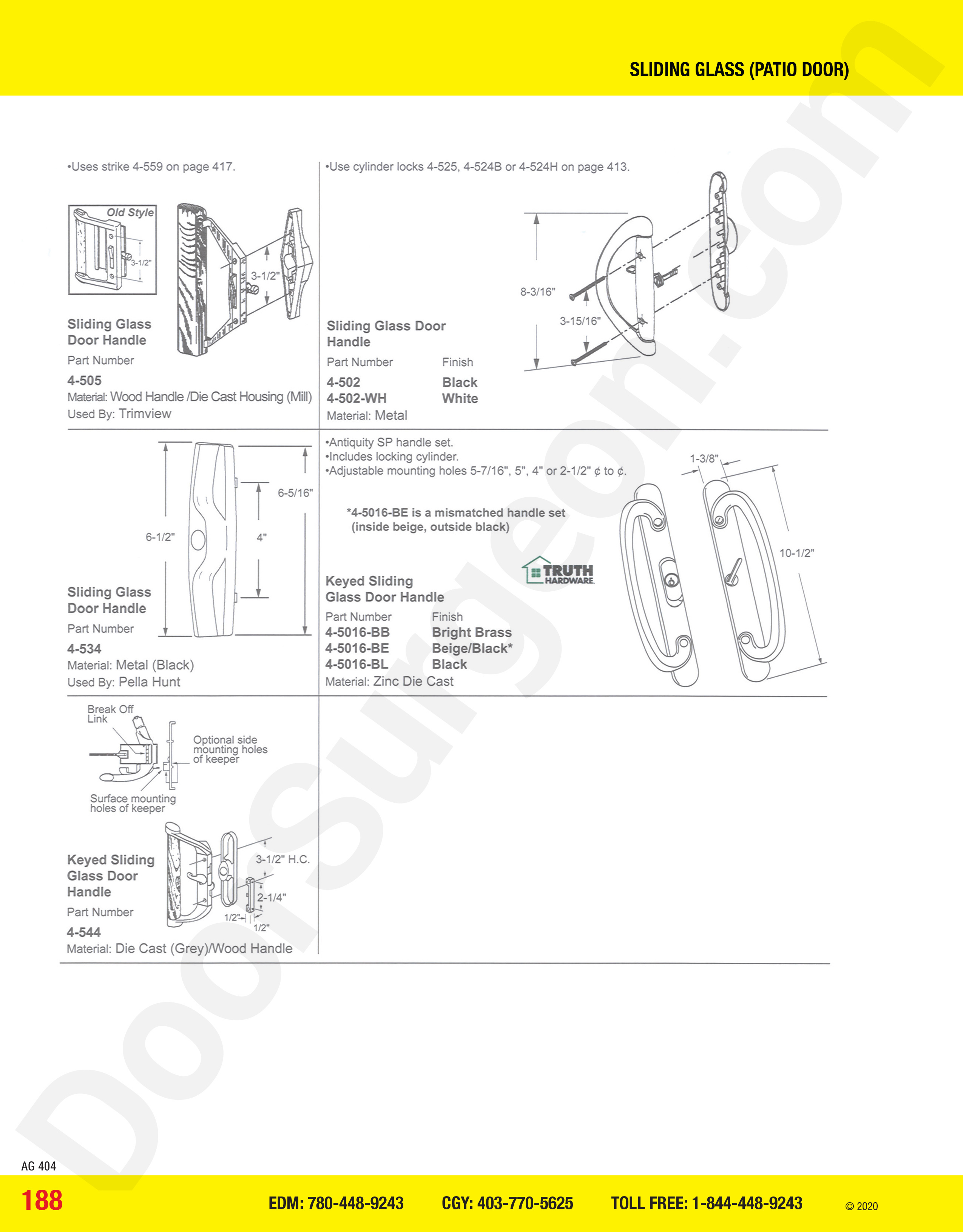 Sliding Glass and Patio Door handles