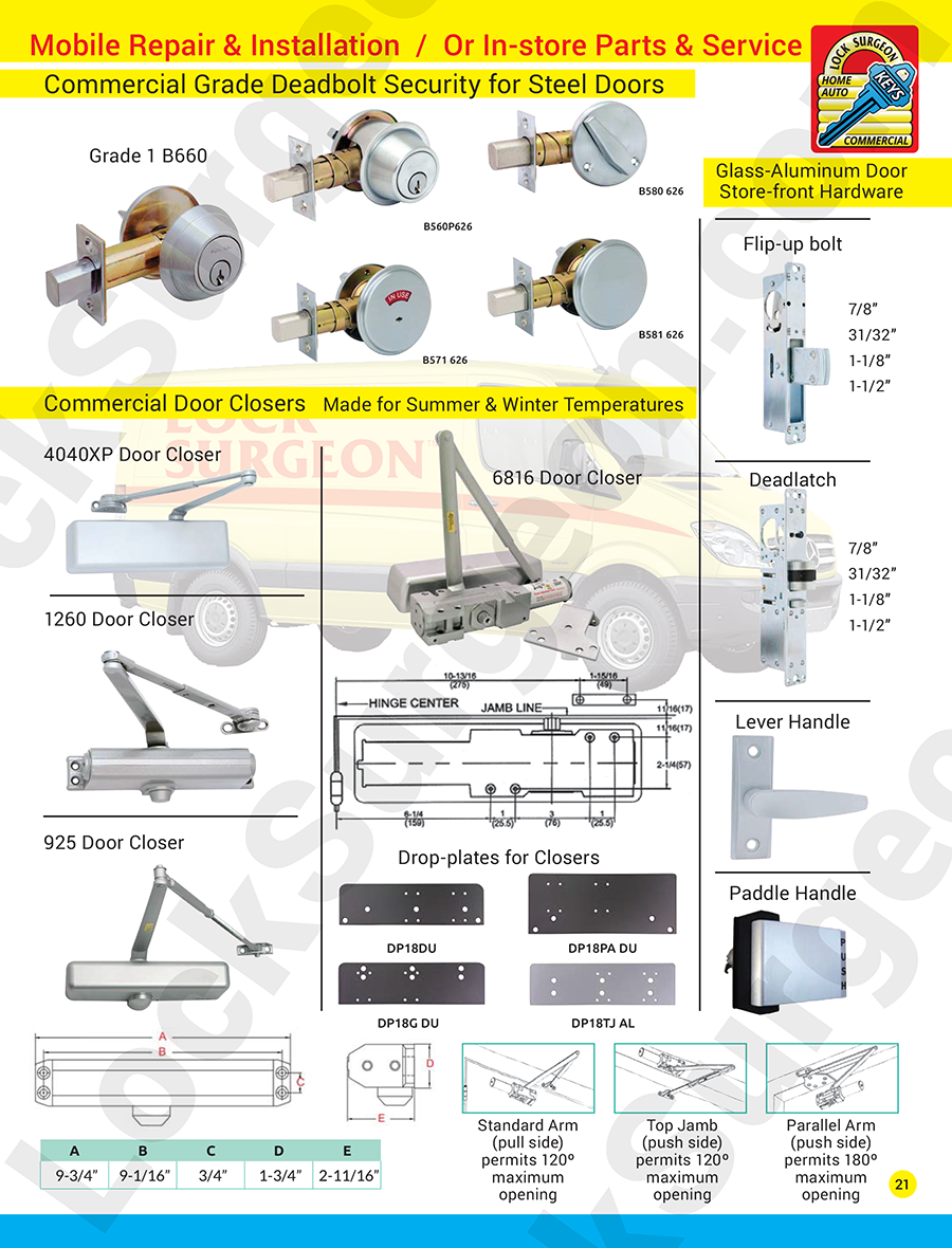 Home & business lock & door repair security hardware always mobile service vans expert installs.