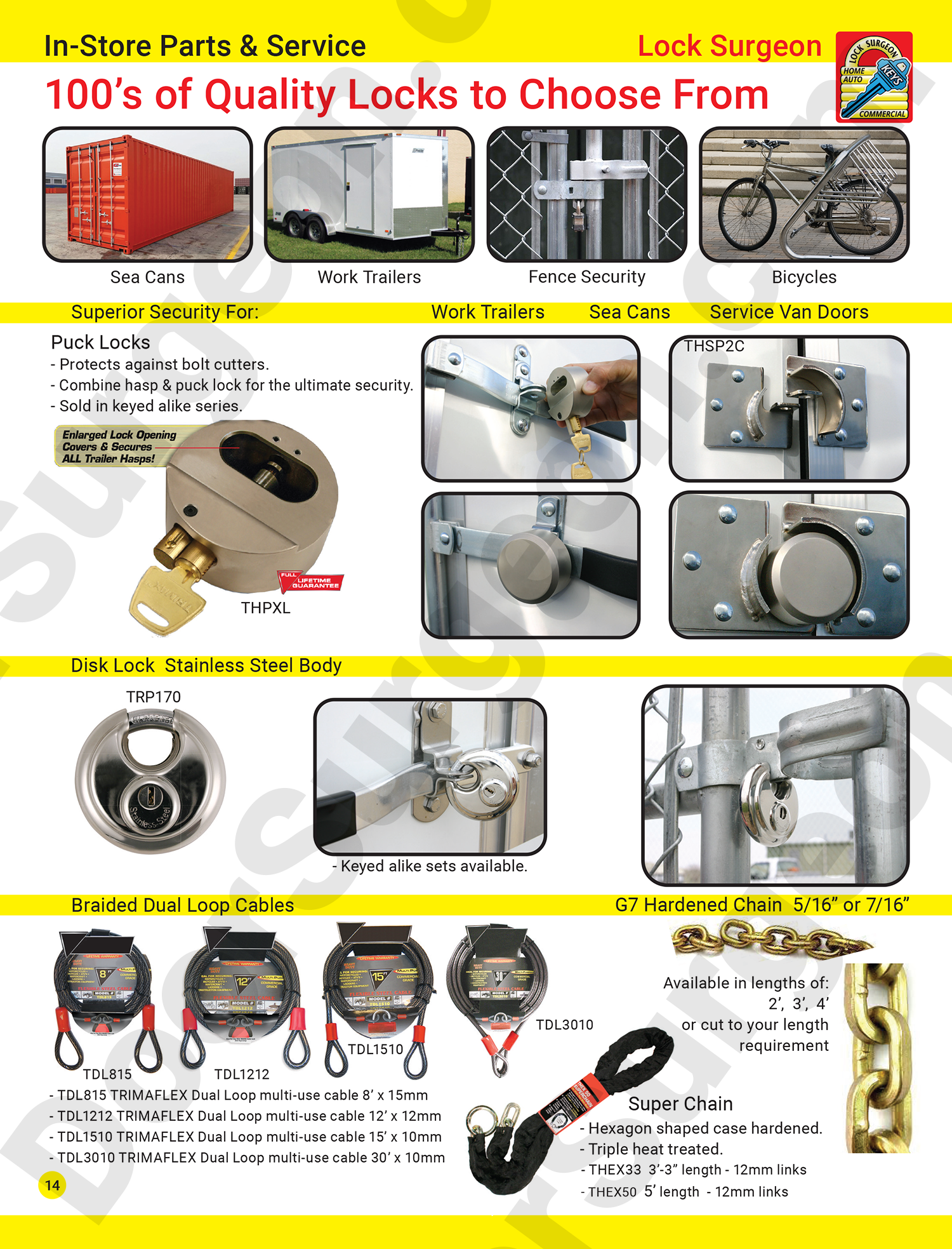 Puck locks hasps for Sea-can security high-grade padlocks for gates cable security & chain security.