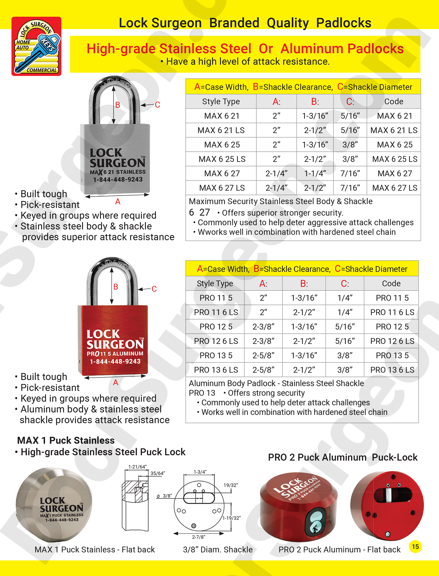 Door Surgeon branded high grade stainless steel and aluminum padlocks.