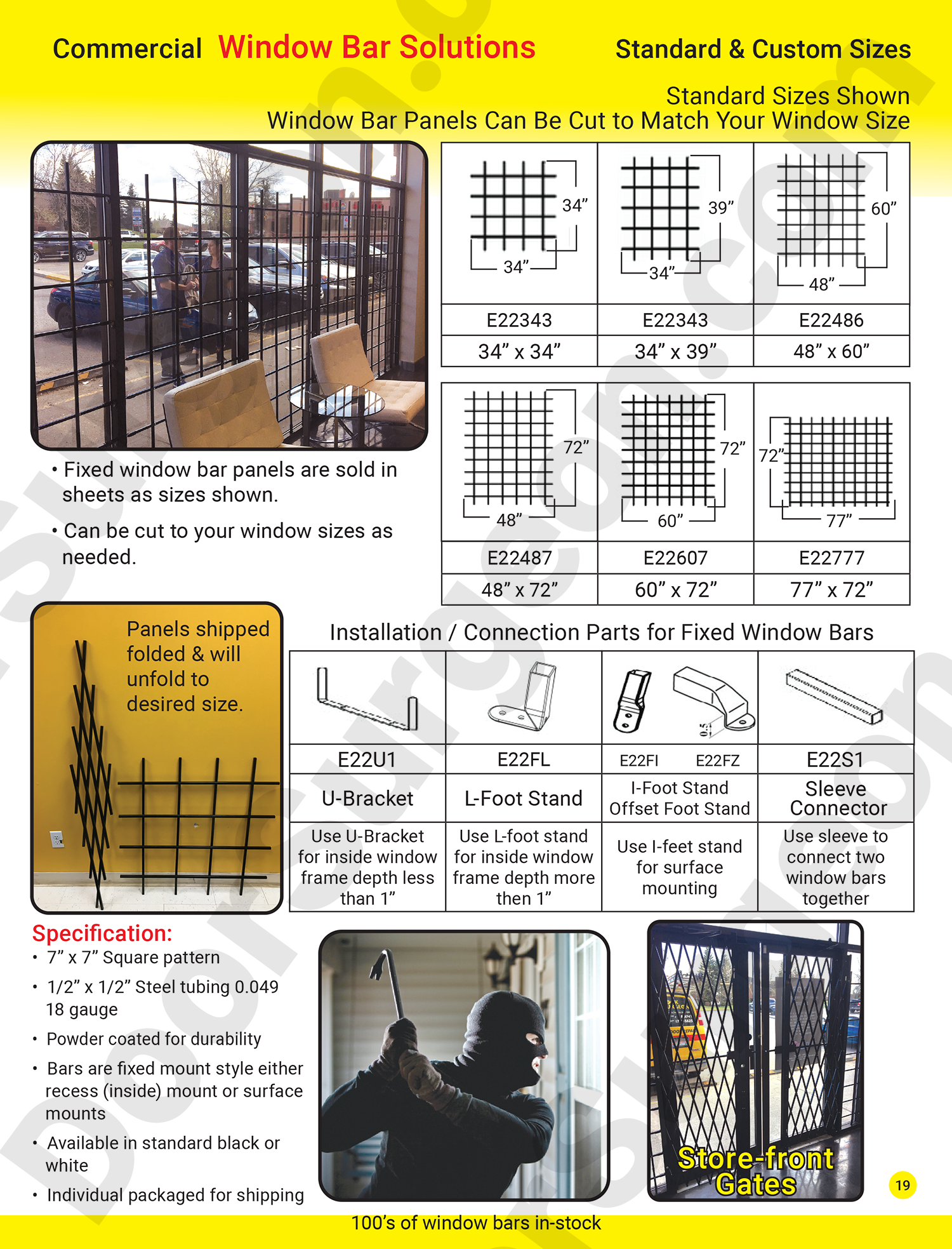 Commercial window bar solutions in standard window bar sizes & custom window bar sizes