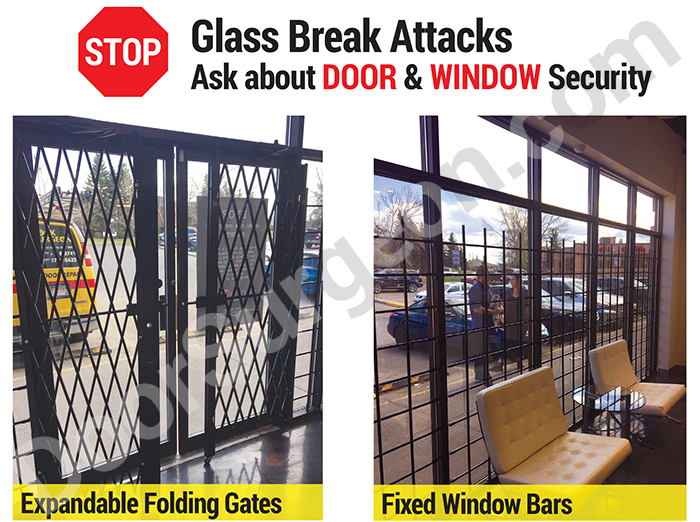Expandable Security Gates protect your warehouse doors and large glass window areas
