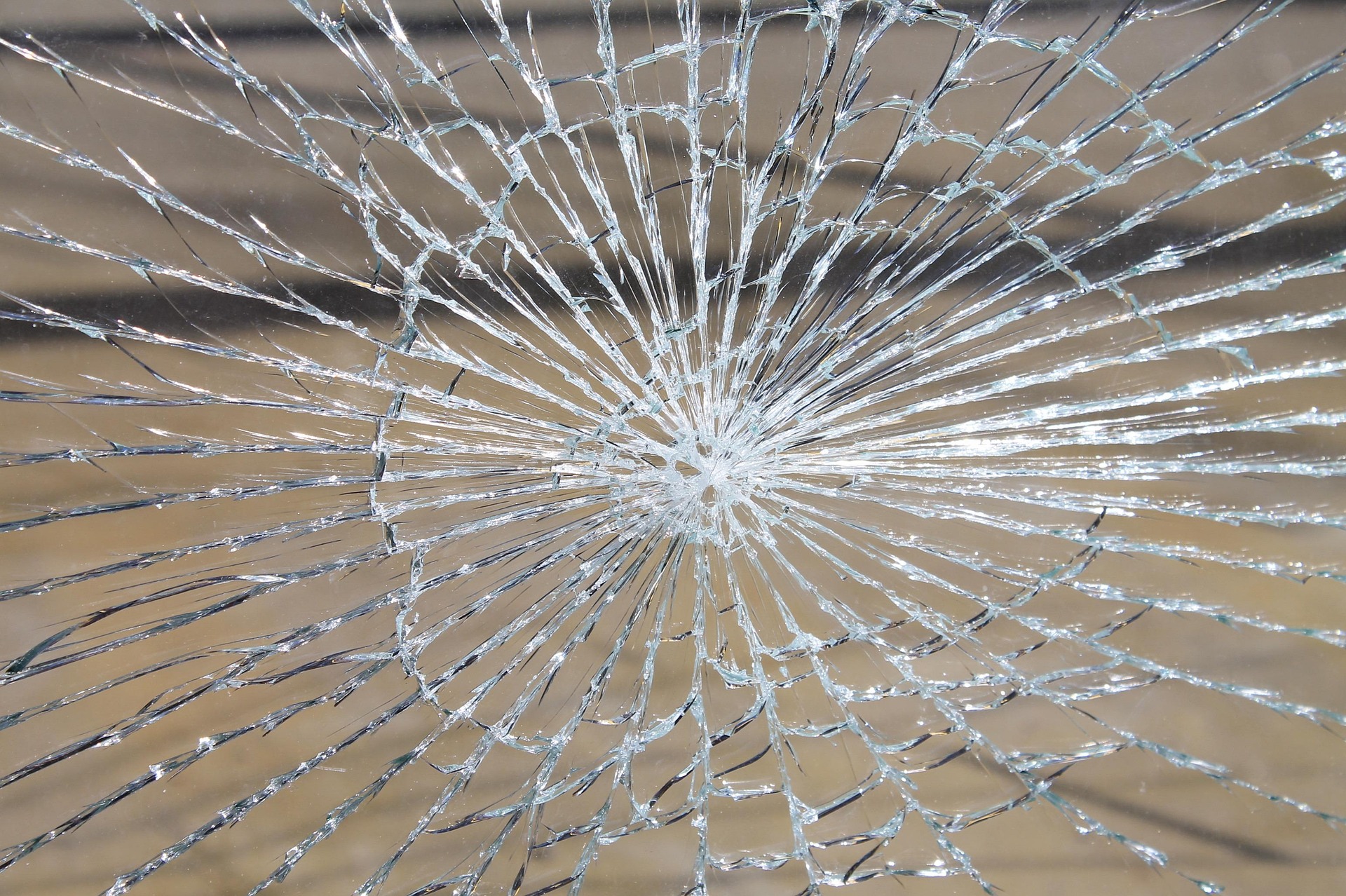 smashed glass window.