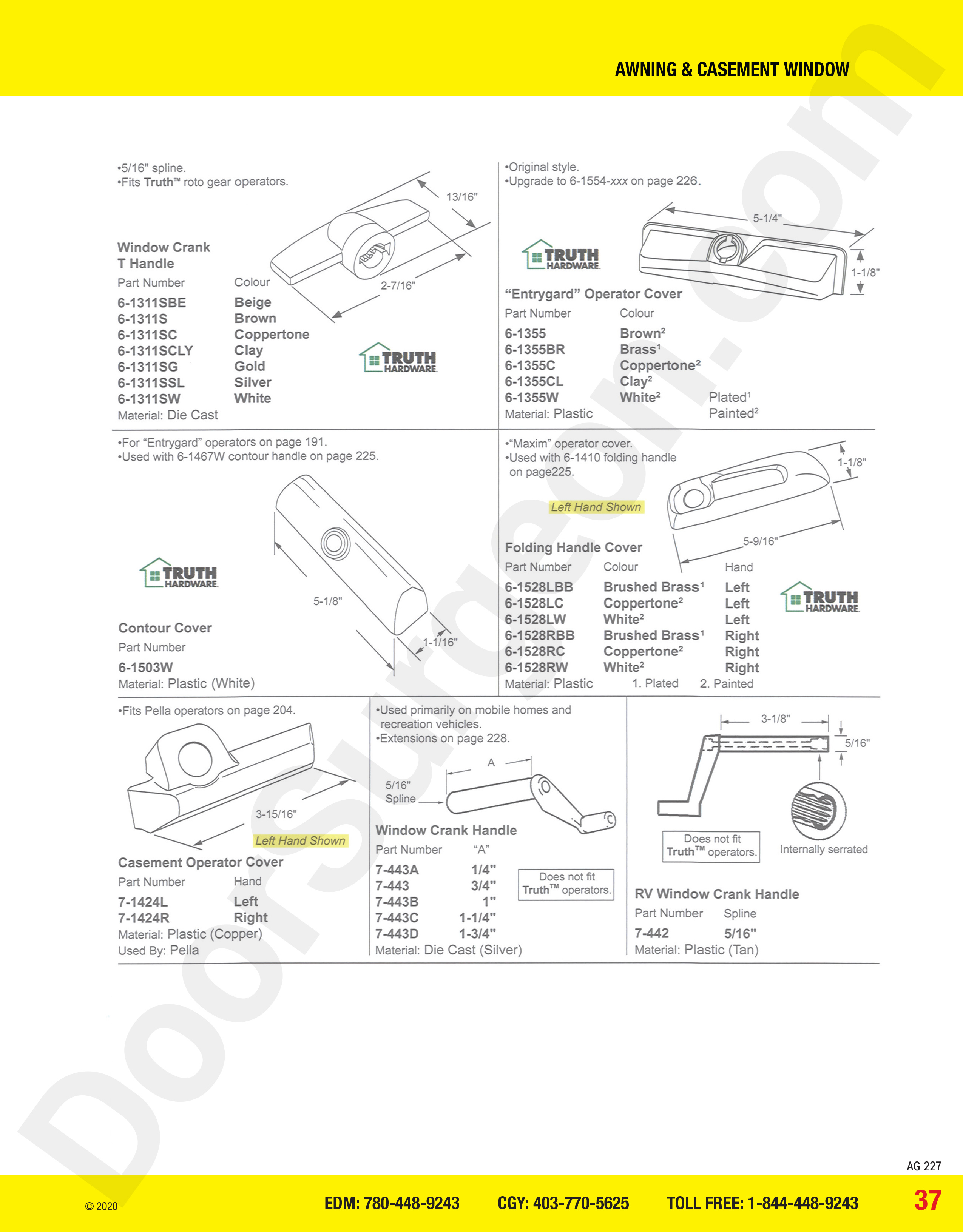 awning and casement window parts for covers and handles