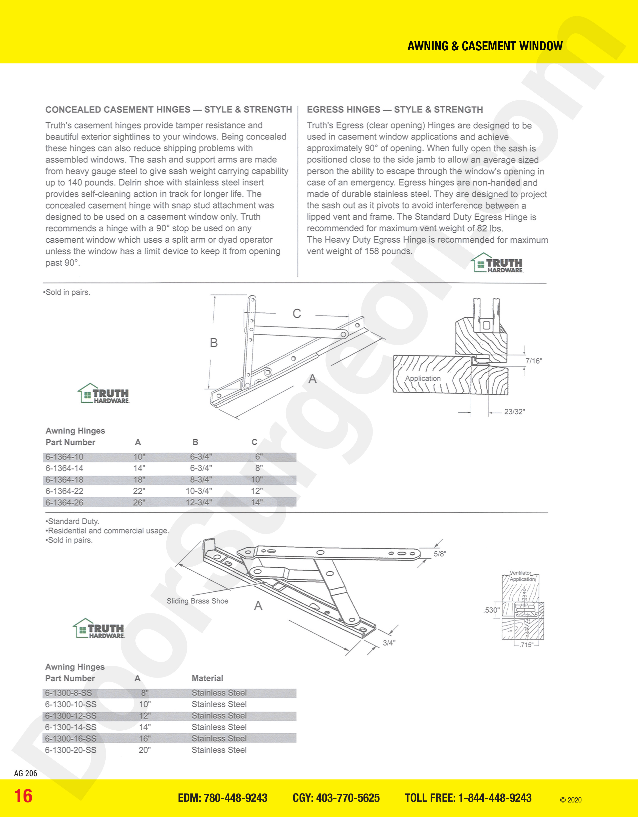 awning and casement window parts for hinges