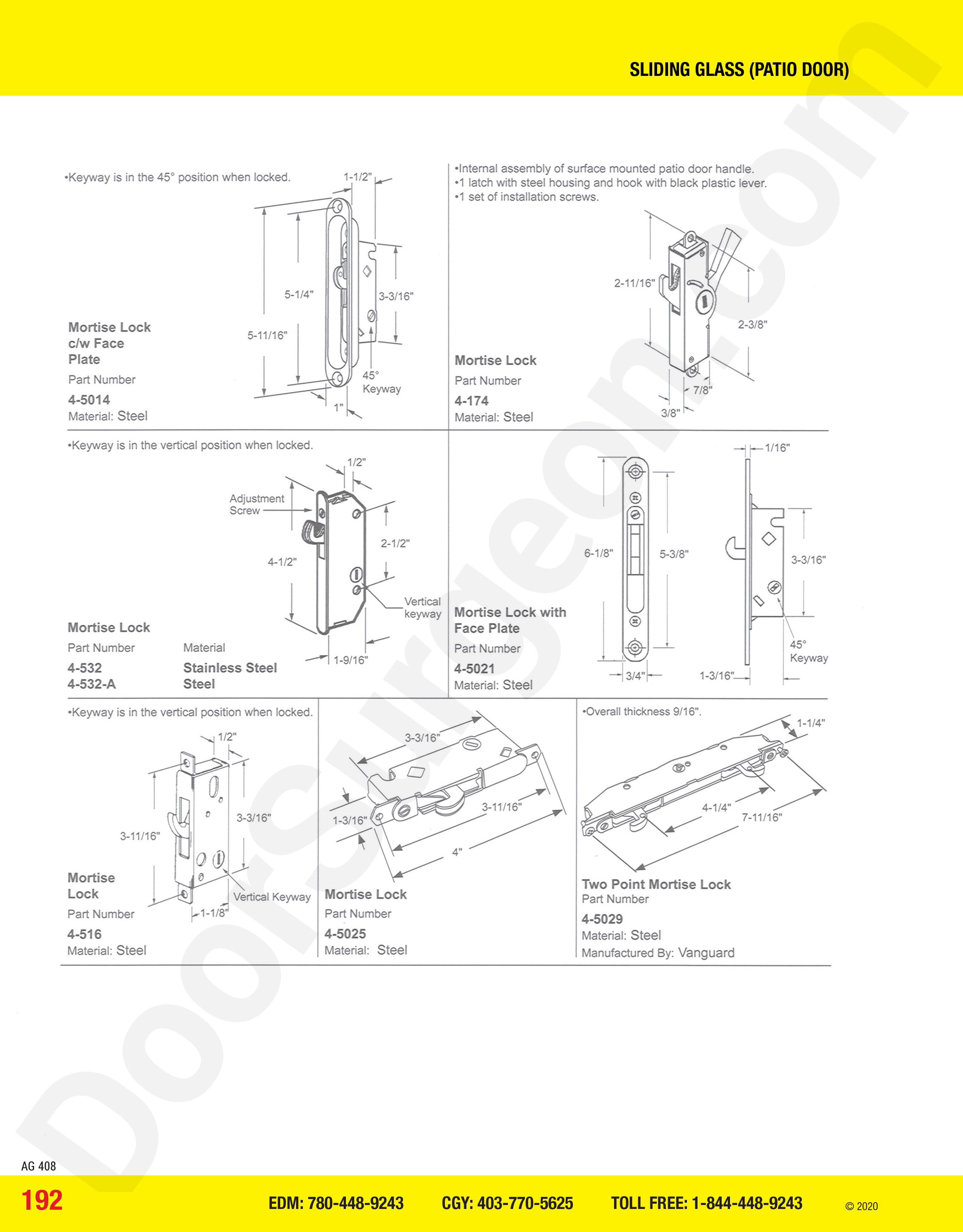 Sliding Glass and Patio Door mortise locks