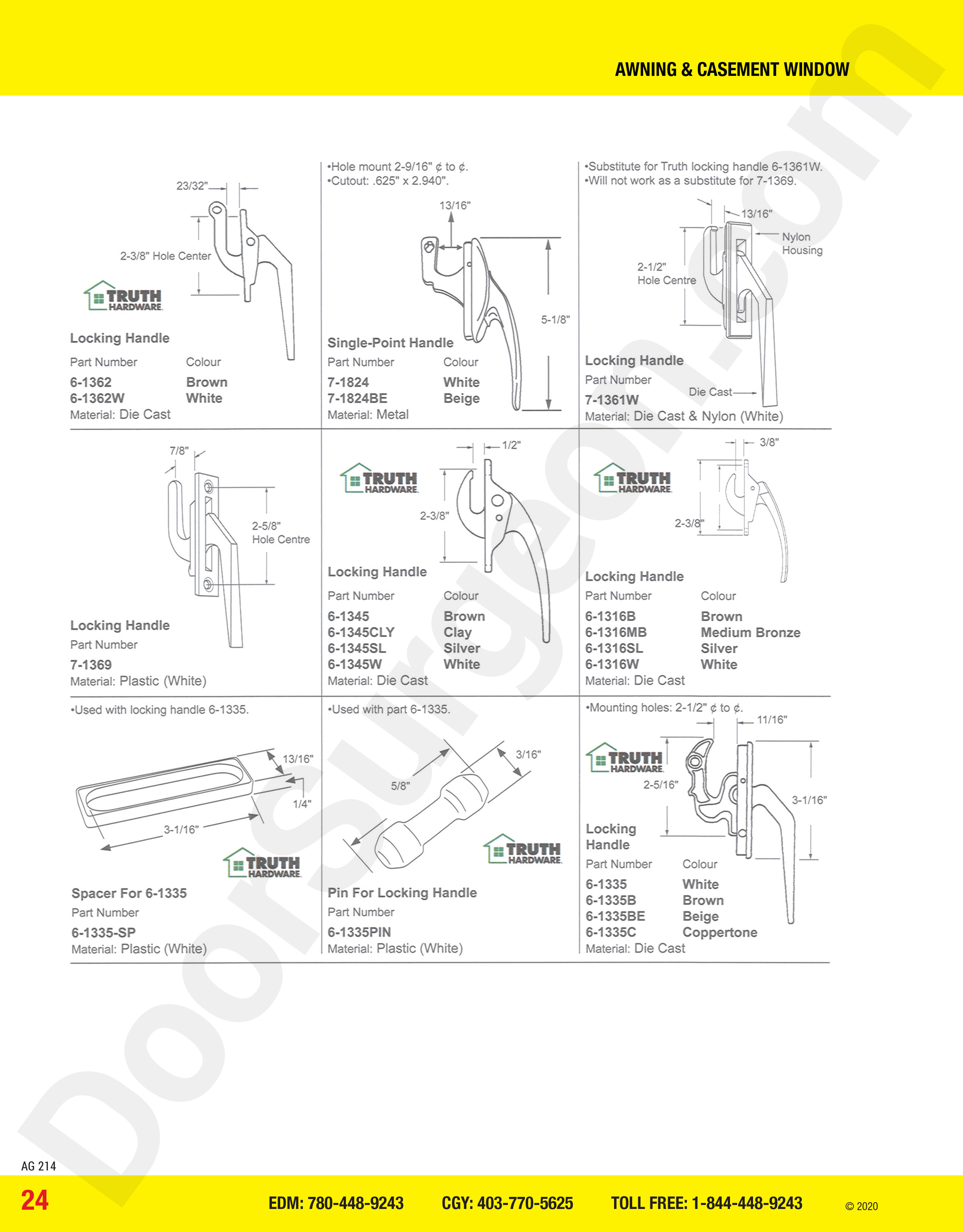 awning and casement window parts for locking handles