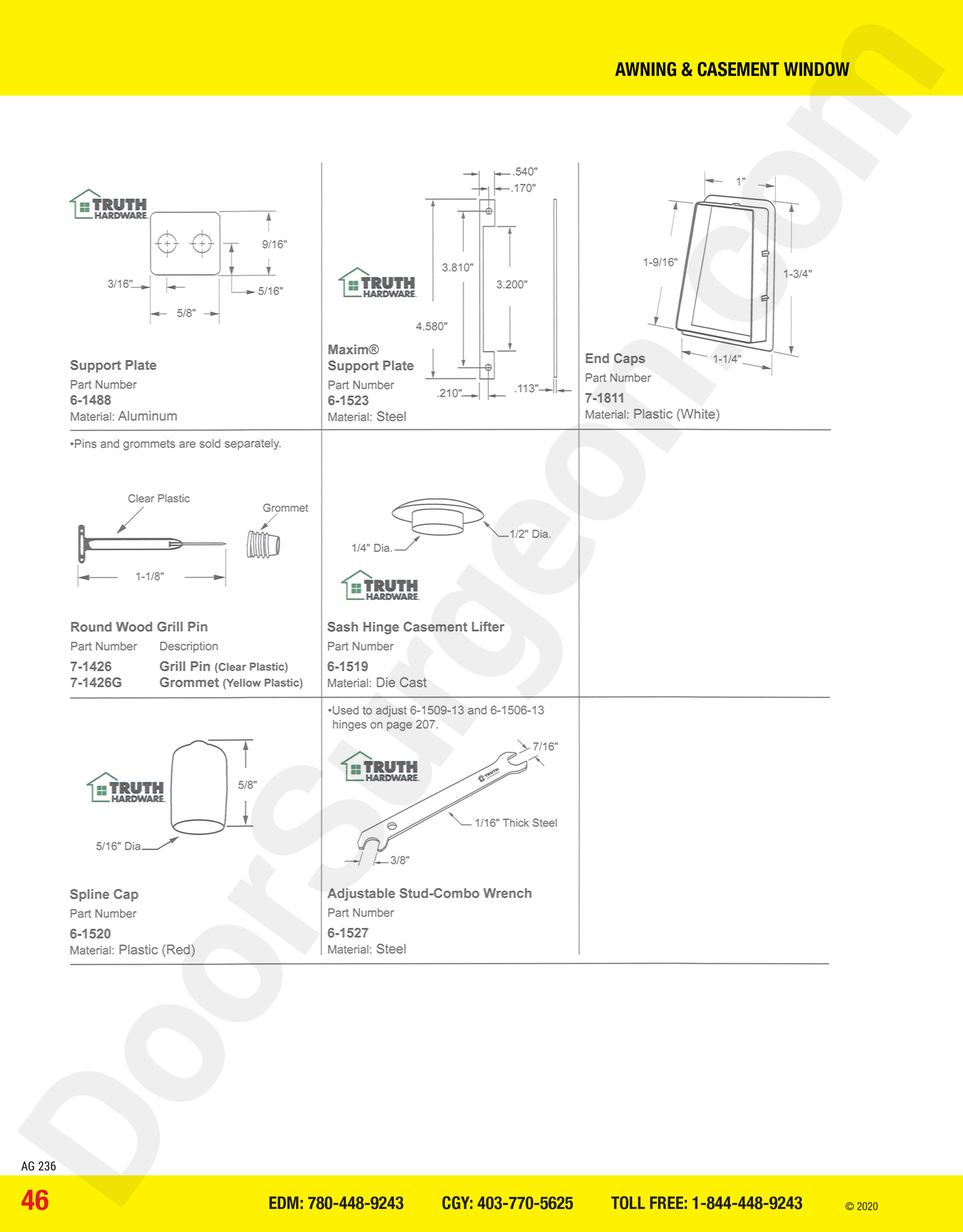 awning and casement window parts for plates and caps