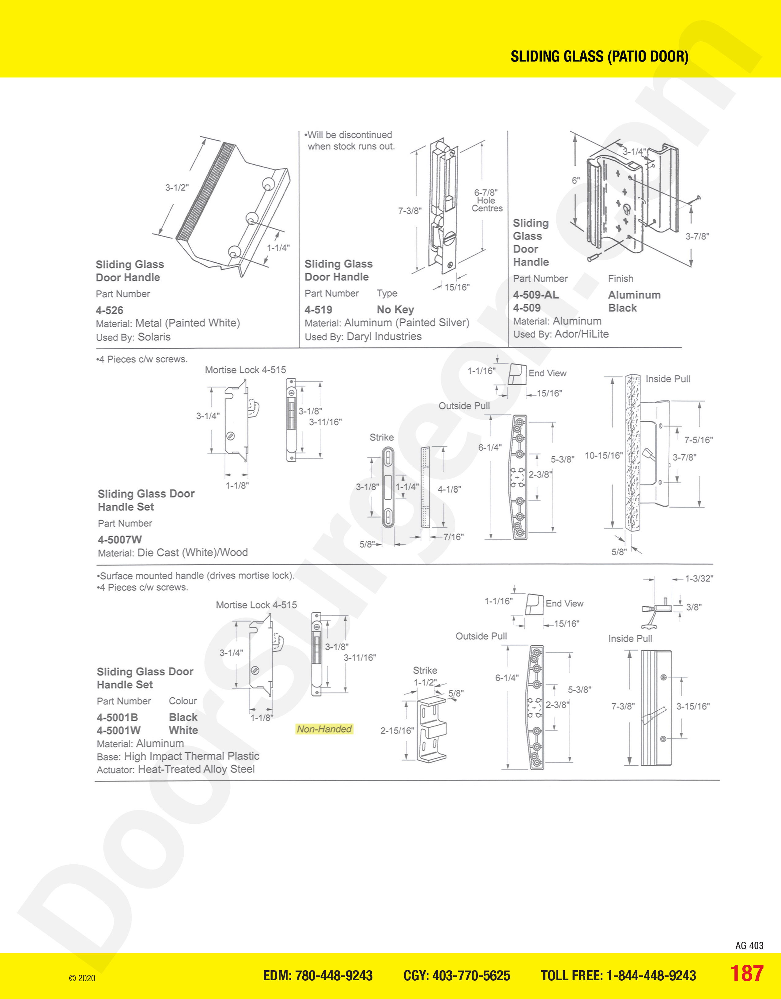 Sliding Glass and Patio Door handle sets