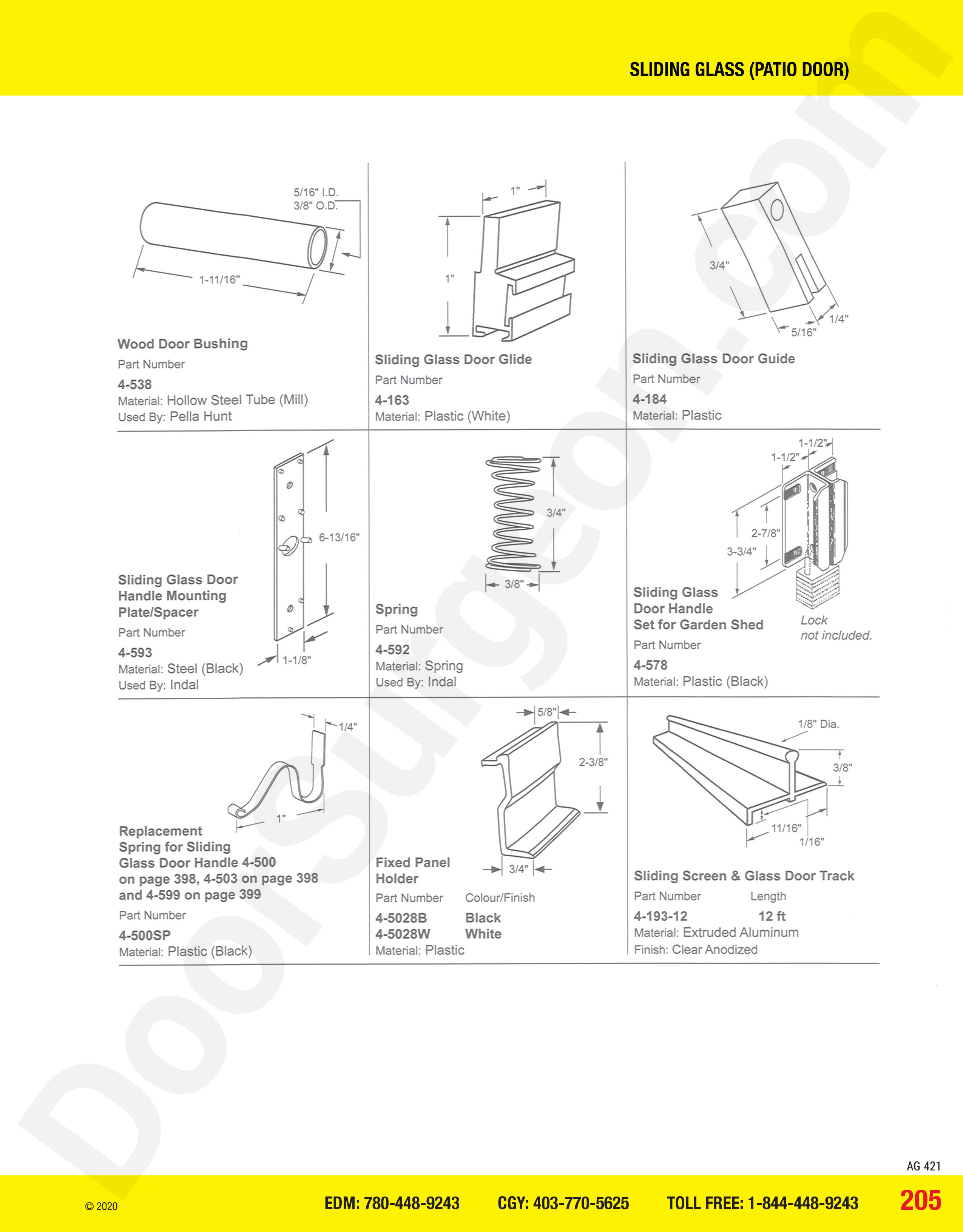 Sliding Glass and Patio Door miscellaneous parts