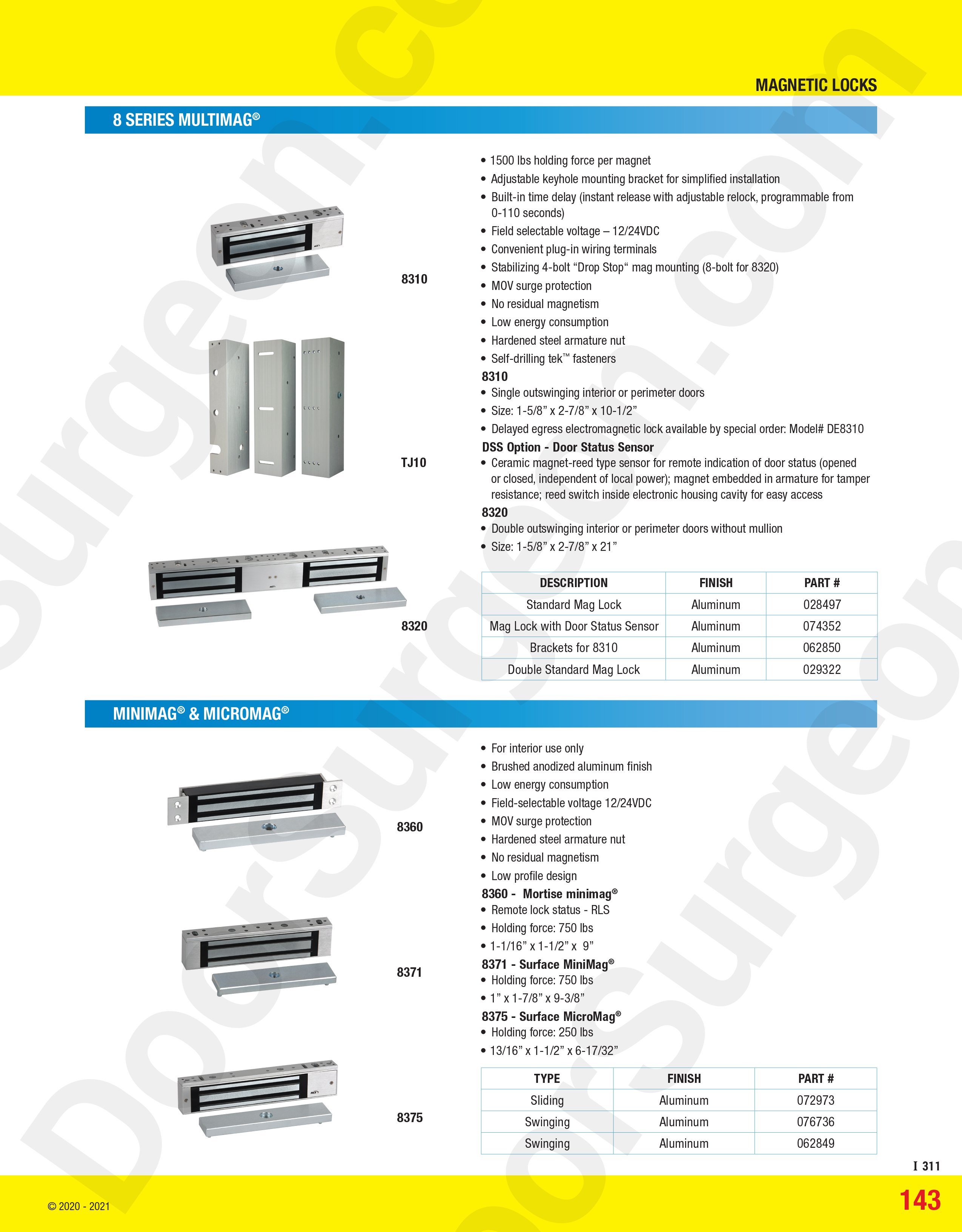 Magnetic locks multimag minimag micromag series for commercial industrial doors.