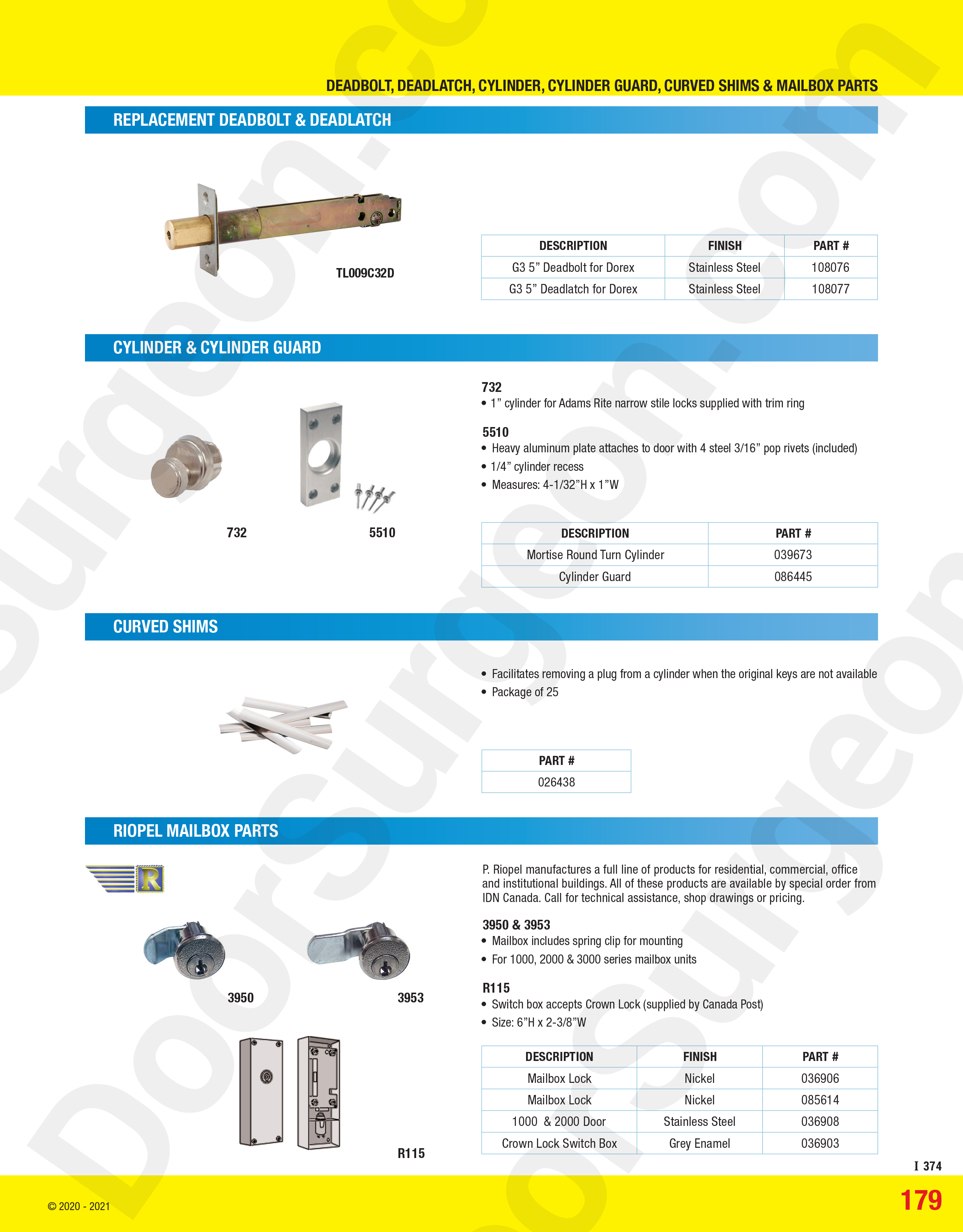 Door Surgeon 5inch deadbolt deadlatch cylinder-guard shims and mailbox parts sales and installation.