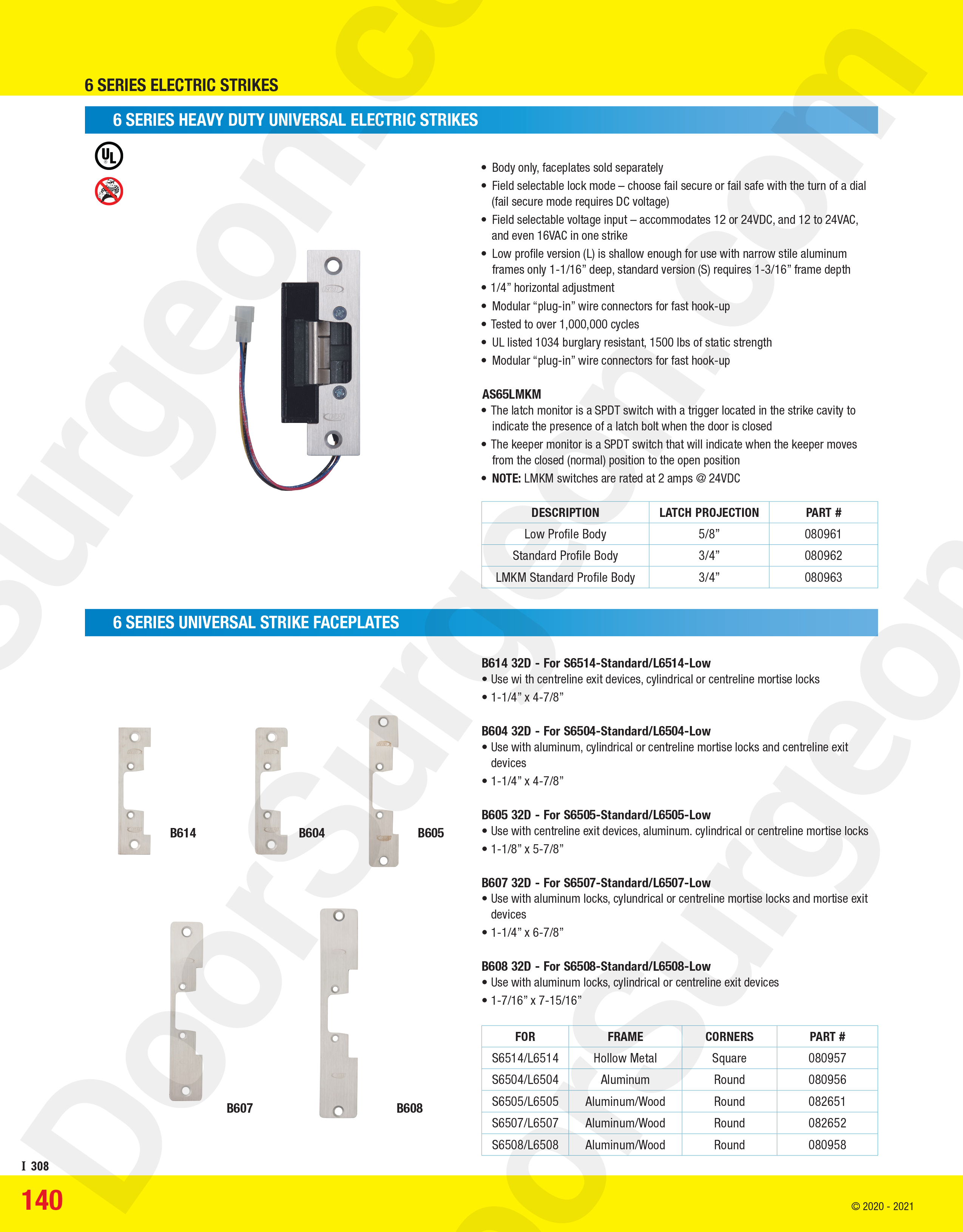 RCI rutherford control series6 heavy-duty universal electric strikes and universal faceplates.