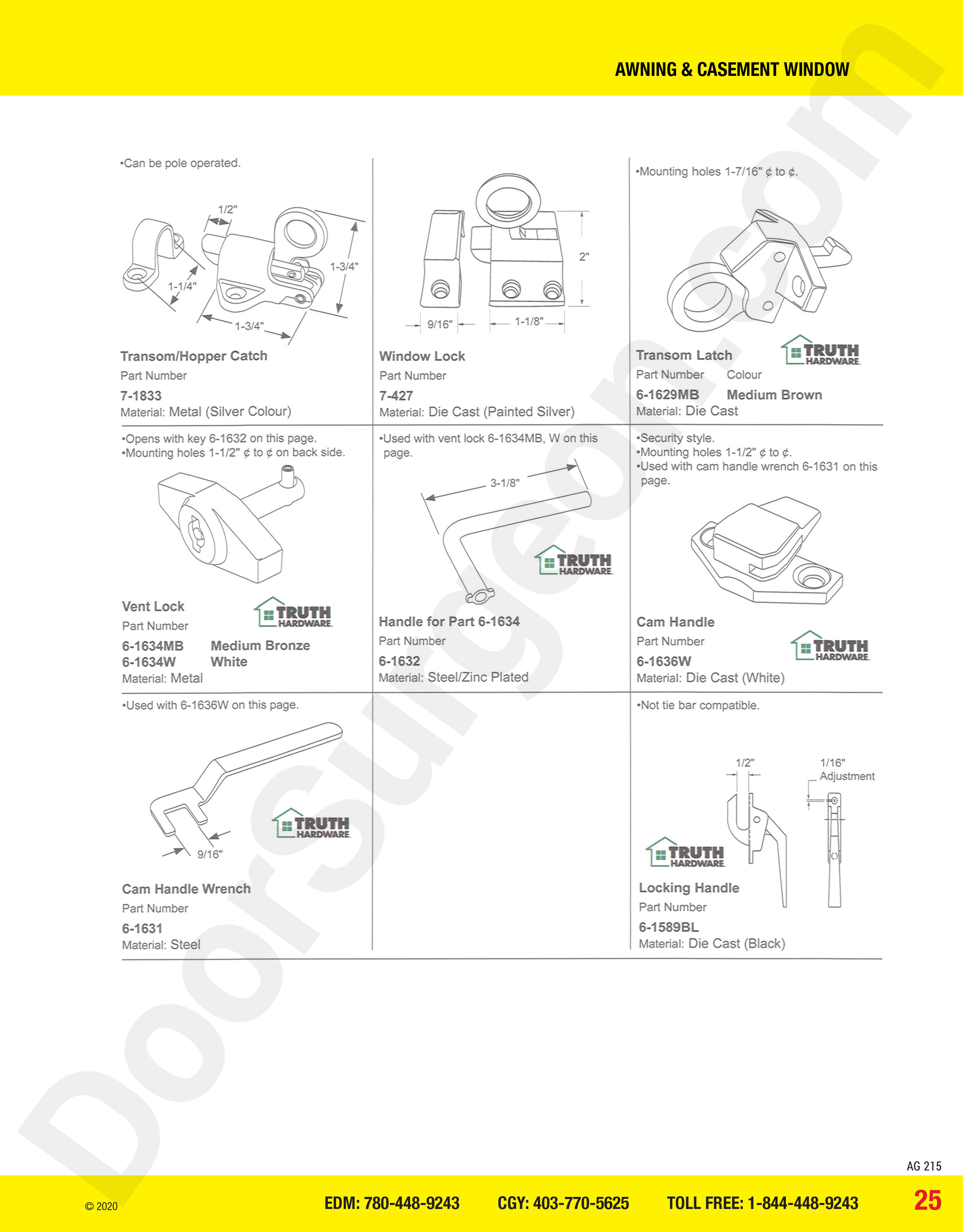 awning and casement window parts for catch, latch, lock and handle