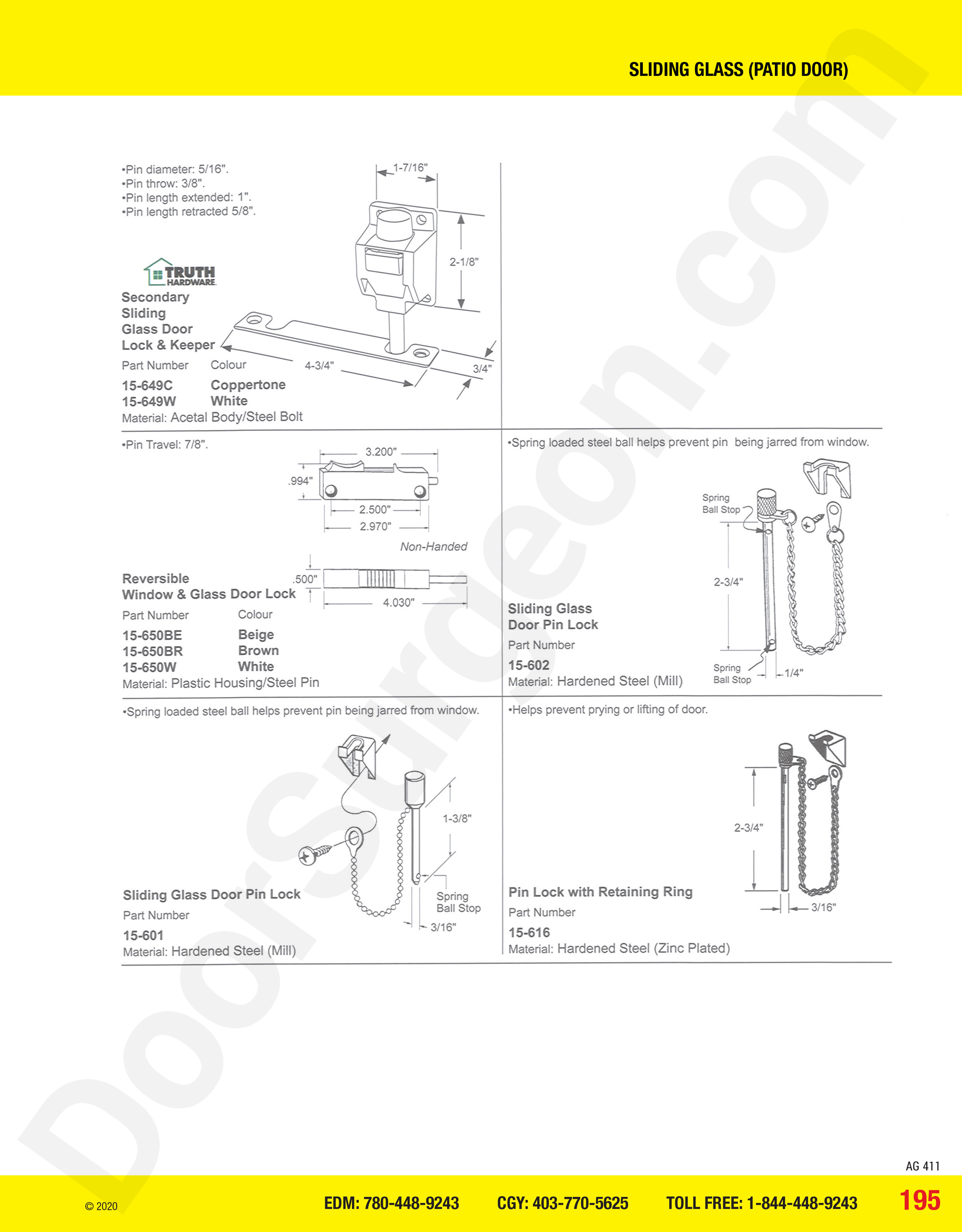 Sliding Glass and Patio Door locks, pins and keepers