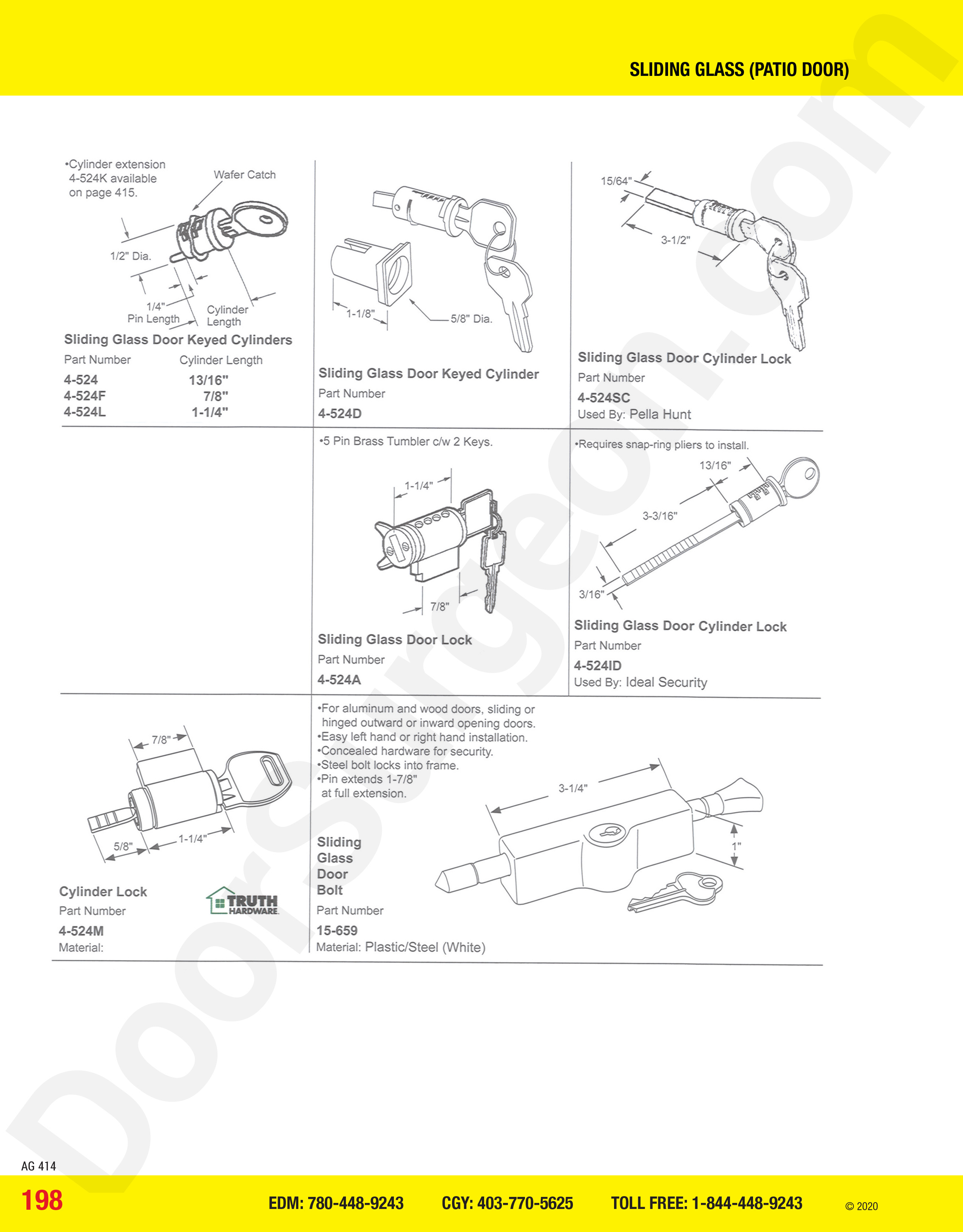 Sliding Glass and Patio Door keyed cylinders