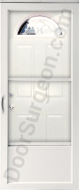 white traditional self storing storm door by everlast.
