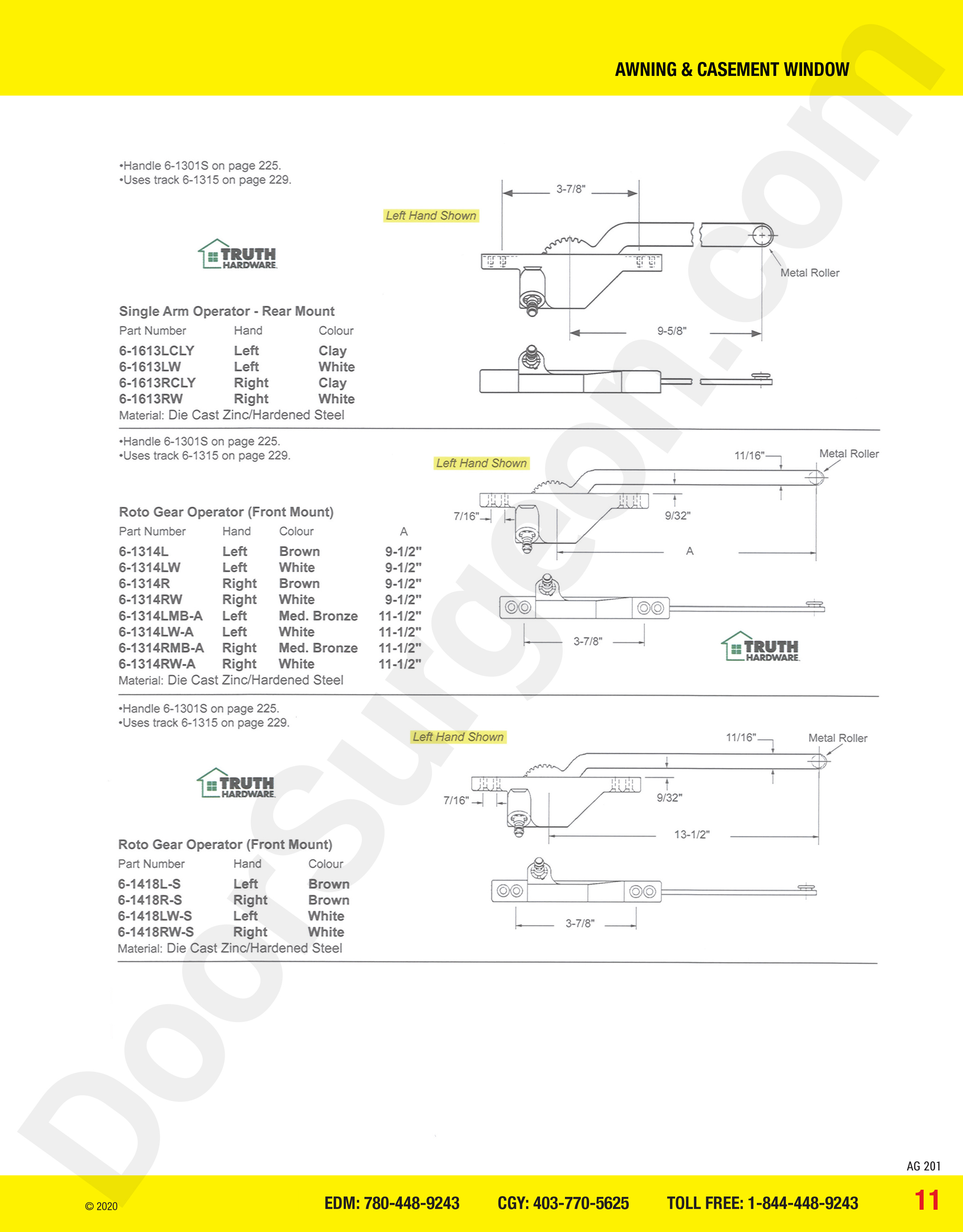 awning and casement window parts for roto gear operators