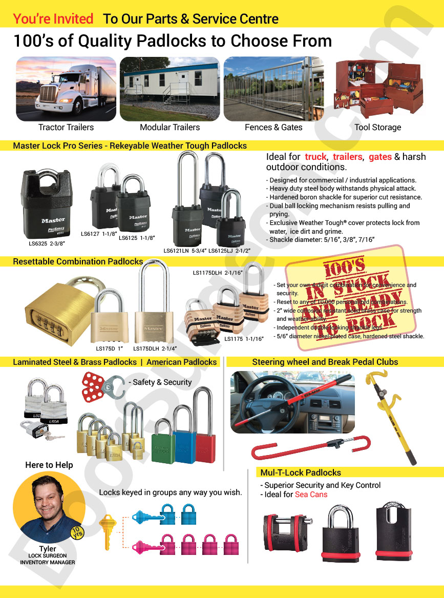 Door Surgeon locksmith shops carry 100s of quality padlocks for all weather conditions and uses Stony Plain.